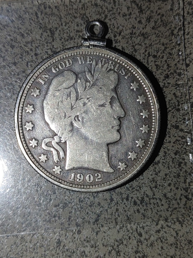 1902-O Barber Half Dollar 90% Silver Circulated With Silver Bezel
