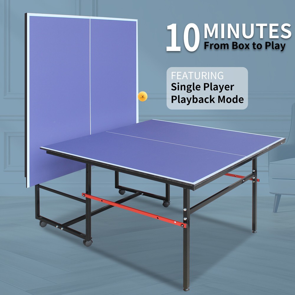 8ft Mid-Size Table Tennis Table Foldable Ping Pong Table Set for Indoor