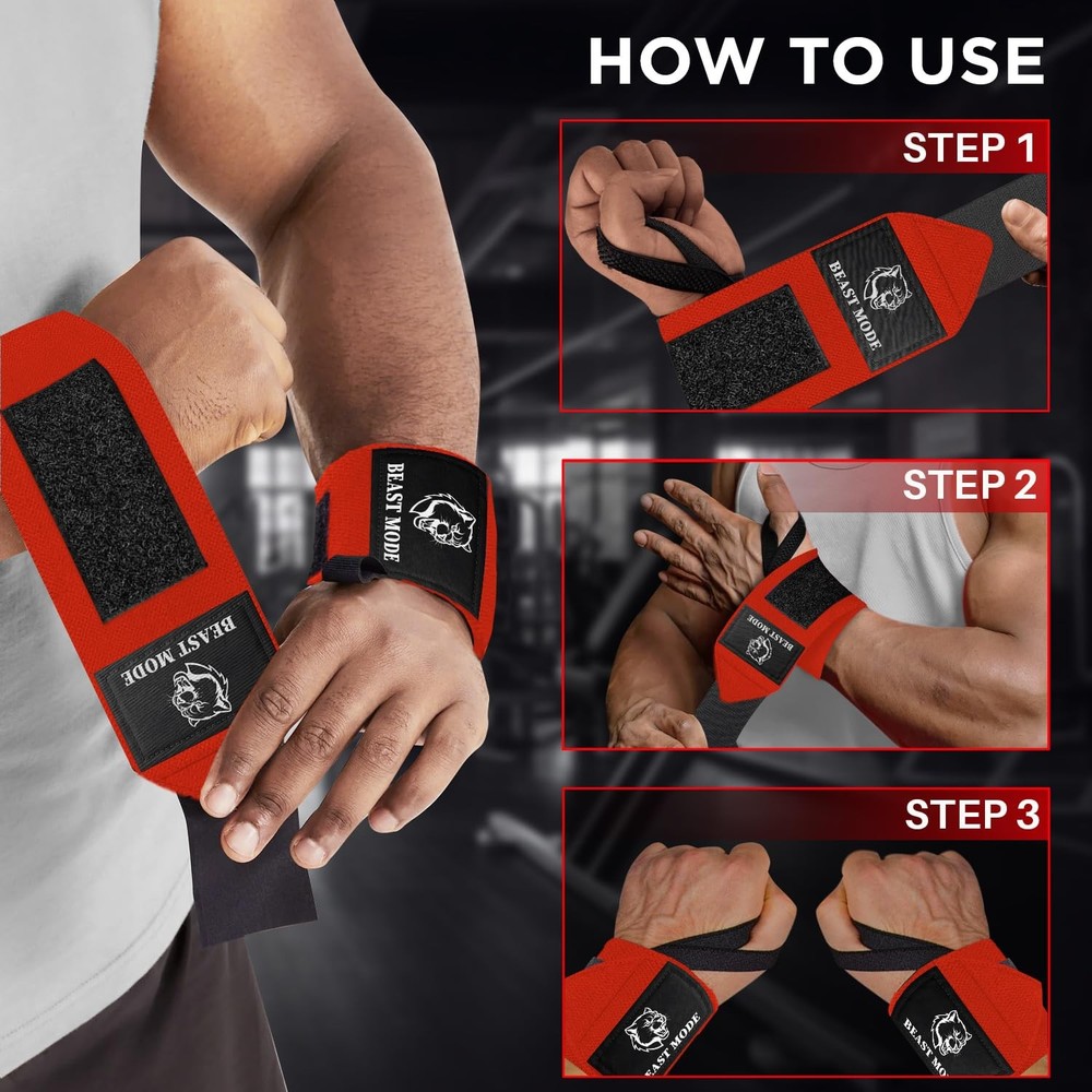 HeavyDuty Weightlifting Wrist Wraps with Thumb Loop for Powerlifting & Training