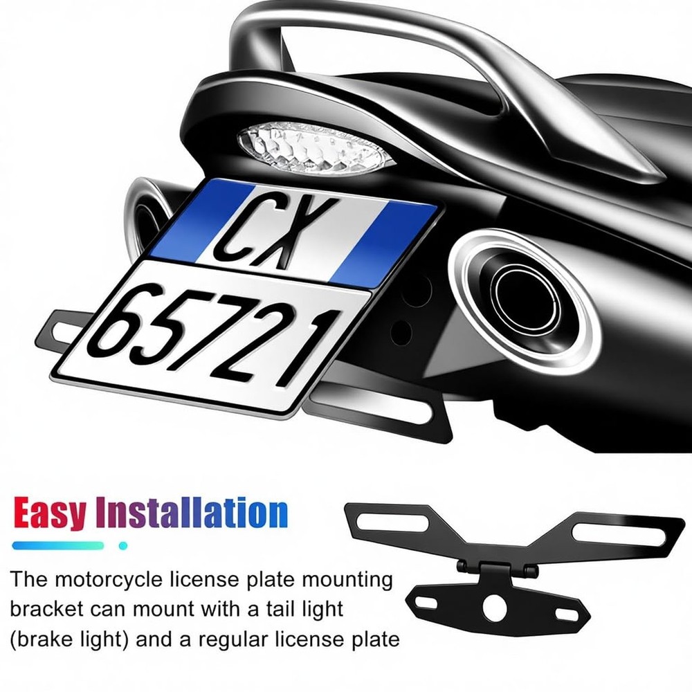 Universal Motorcycle License Plate Bracket, Adjustable Folding Mount Holder w...