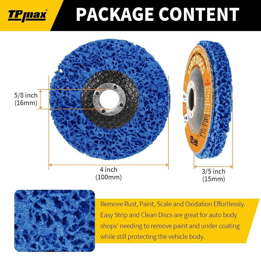 4" x 5/8" Stripping Discs for Rust and Paint Removal - Poly Abrasive Angle Grind