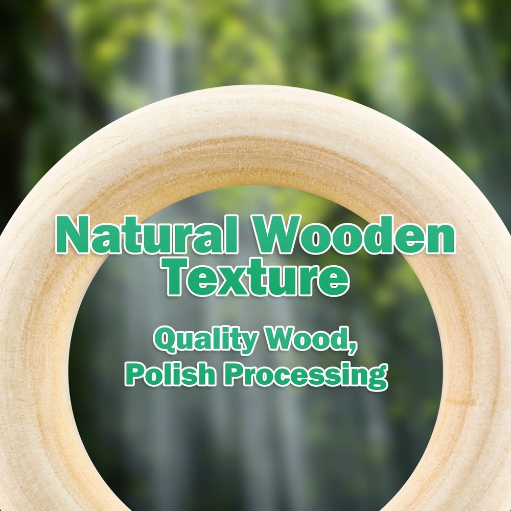 Suiwotin 100pcs 5 Sizes Natural Wood Rings, Unfinished Solid 5 Sizes,