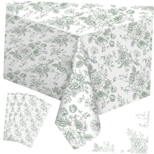 4 Pcs Sage Green Floral Tablecloth Rectangle Disposable Plastic Table Cloth