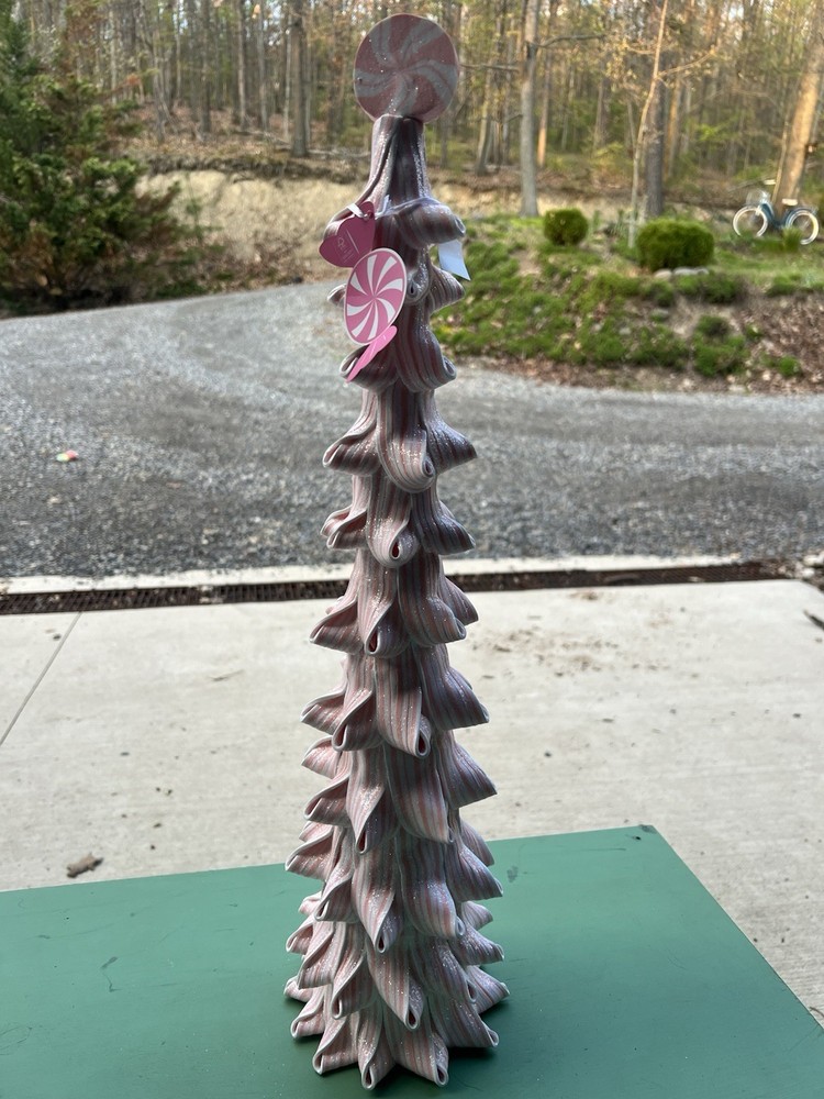 Ribbon Peppermint Candy Tree Pink and White Tabletop Christmas Tree