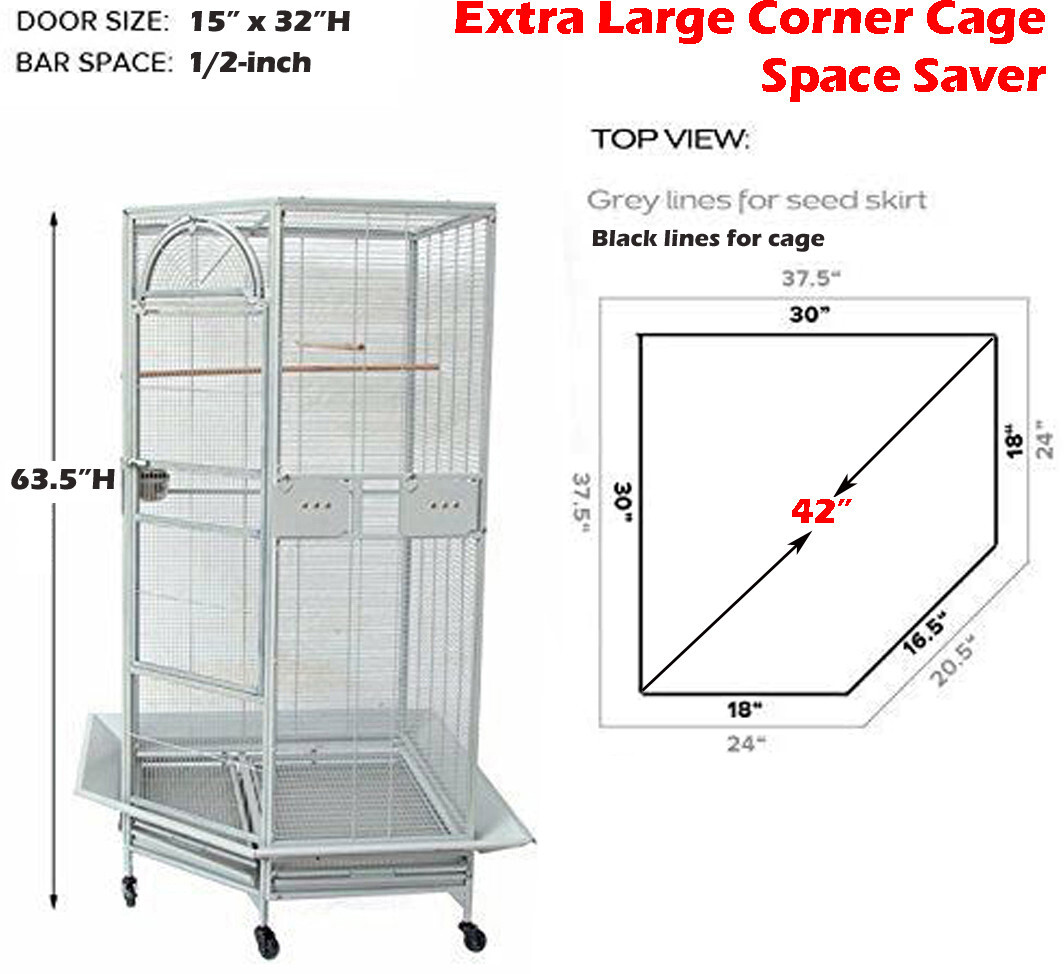 X-LARGE Corner Flight Bird Cage Cockatiel Parakeet Budgies Parrot W/Seed Skirts
