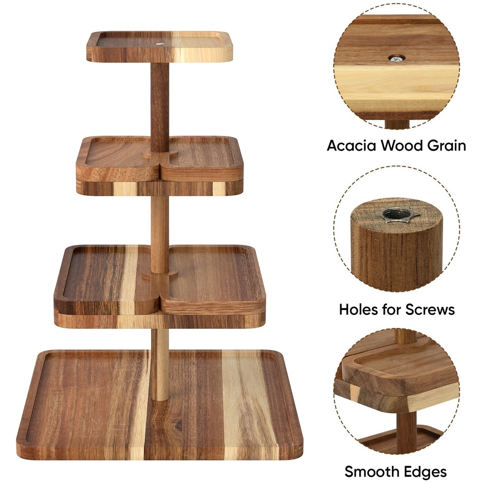 3 Tier Serving Tray Wooden Cupcake Stand Rustic Foldable Dessert Table Display