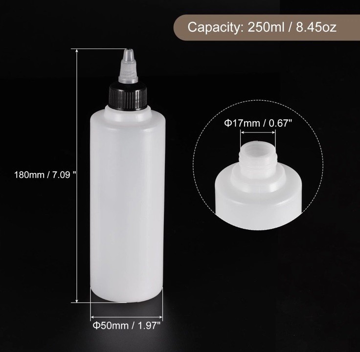 6 Dispensing Bottle,Empty Squeezable Bottle w Twist Top Cap(White,250ml)