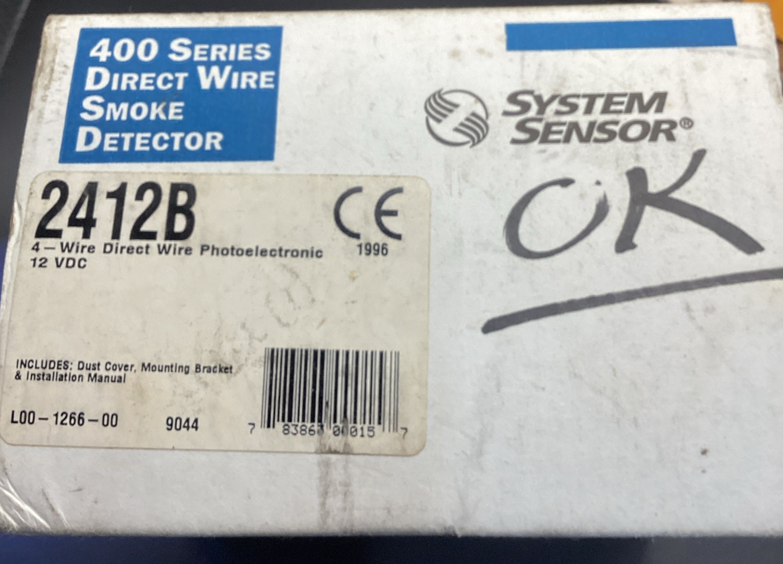System Sensor Photoelectric Smoke Detector S 400 Series 2412B NEW