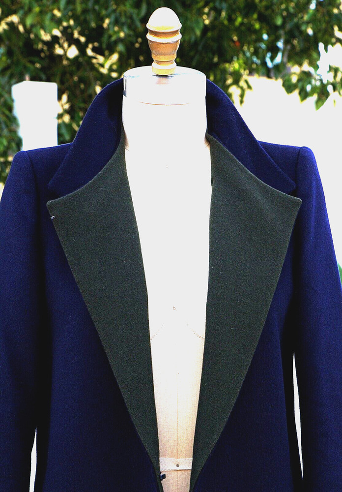 Men’s System Blazer Dark Blue & Green Wool Blend S Peak Lapel Bespoke Lined Coat