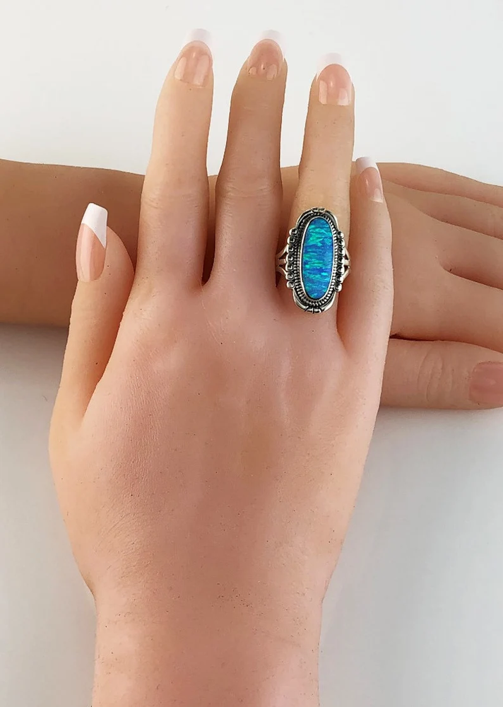 Handcrafted Sterling and Blue Opalite Ring Size 9