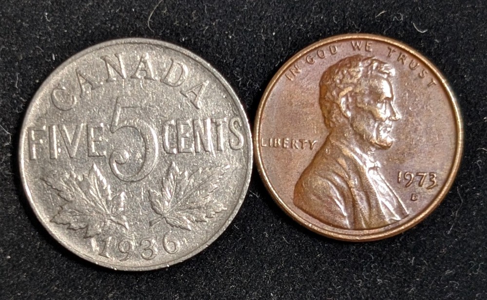 1936 Canada 5 Cents Circulated KM# 29