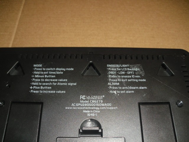 LA CROSSE ATOMIC CLOCK, LARGE DIGITS Model:C86279 +AC ADAPTER