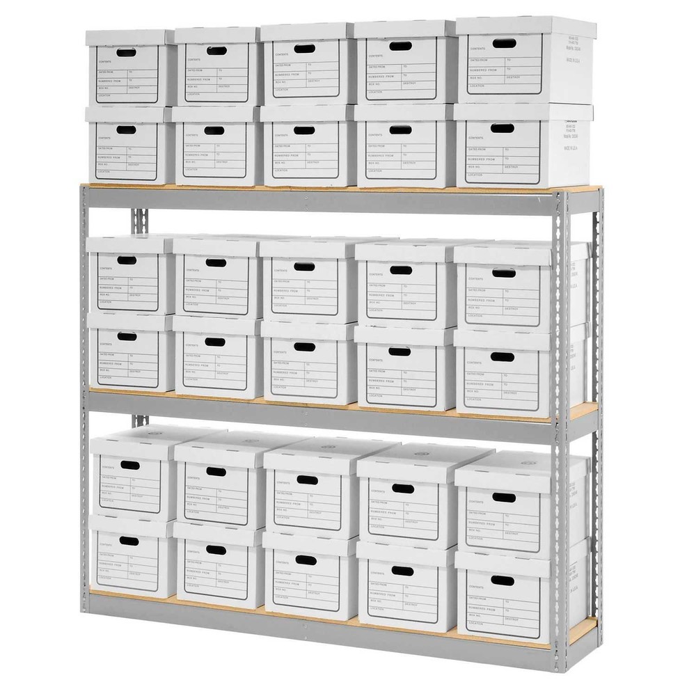 Record Storage Rack With 30 Boxes 72"W x 15"D x 60"H Gray