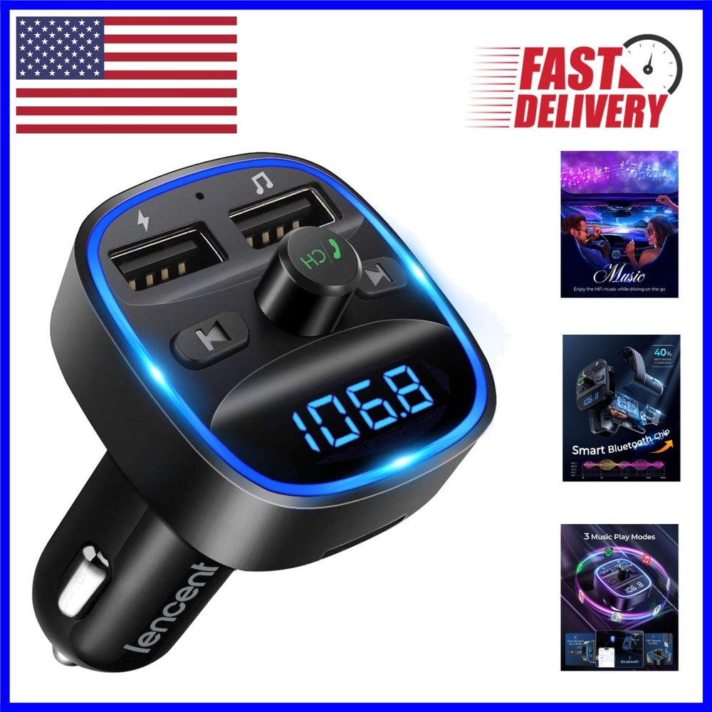 Car FM Transmitter & USB Charger with Noise Cancellation & Voice Assist Support