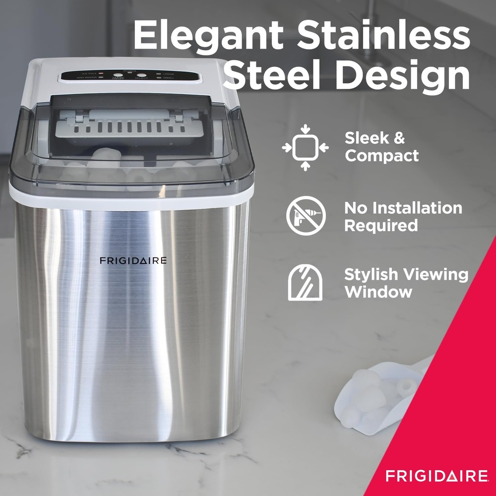 Frigidaire Countertop Ice Maker Compact Machine 26 lbs per day Stainless