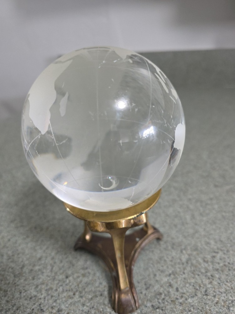 Crystal World Globe Sphere on a brass Stand.