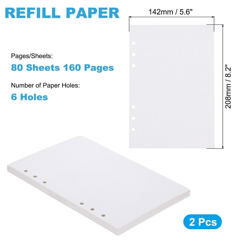 A5 Dot Grid Paper 6-Ring Binder Loose Leaf, 160 Sheets/320 Pages, Lined
