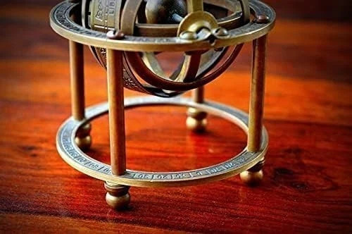 Antique 3" Brass Tabletop Armillary Nautical Sphere World Globe