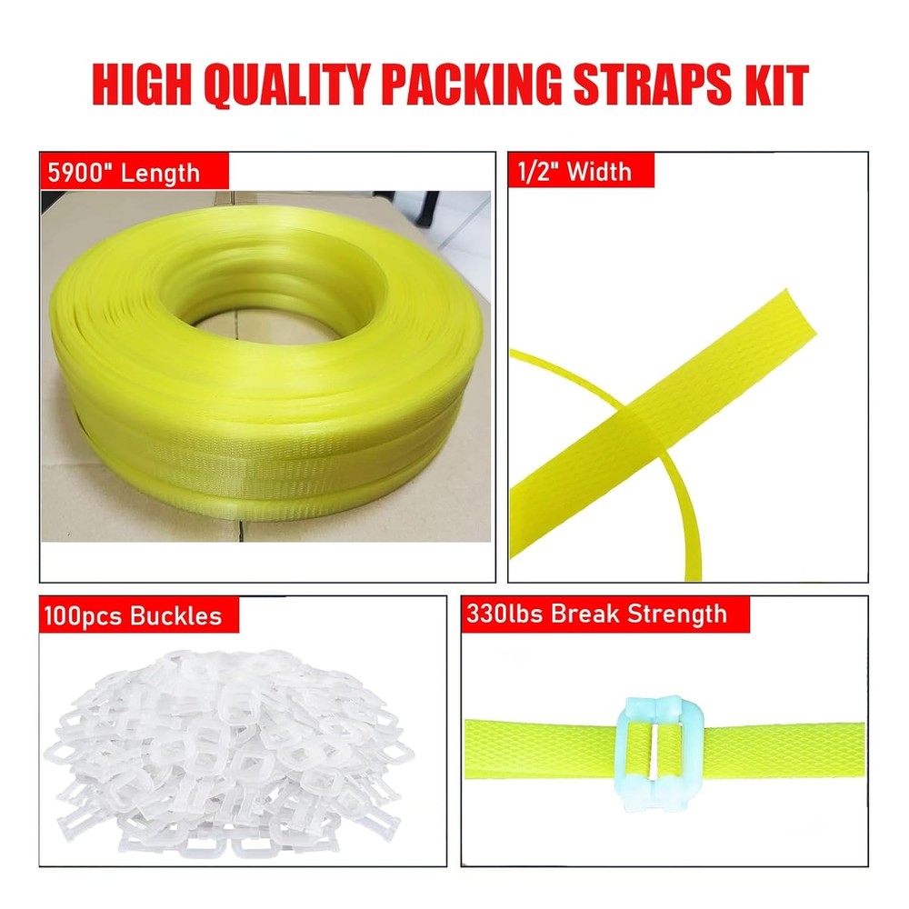 Banding Strapping Kit with 5900" Poly Strapping Tool & 100 Buckles for Packing