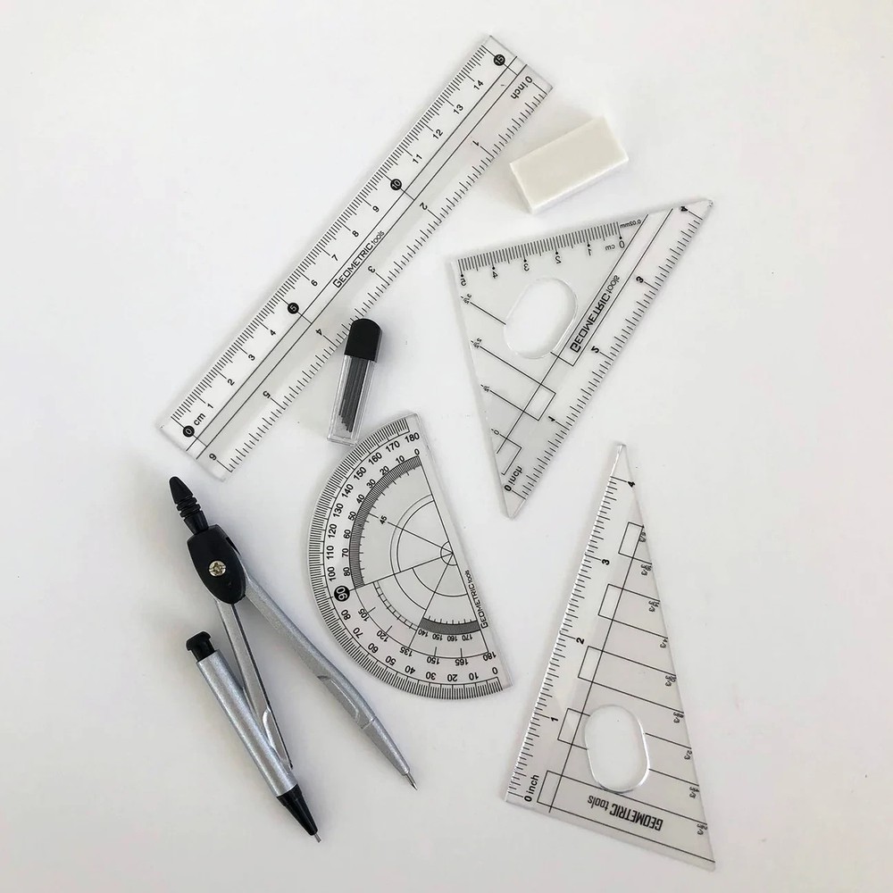 A+ Homework 8 Piece Math Set UC1386 Geometry Kit Compass Protractor Ruler