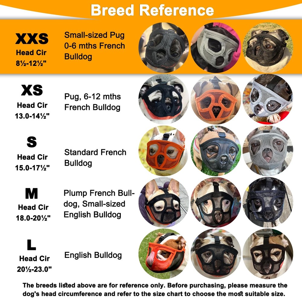 Short Snout Dog Muzzle, Breathable Mesh Flat Faced Muzzle for French Bulldog ...