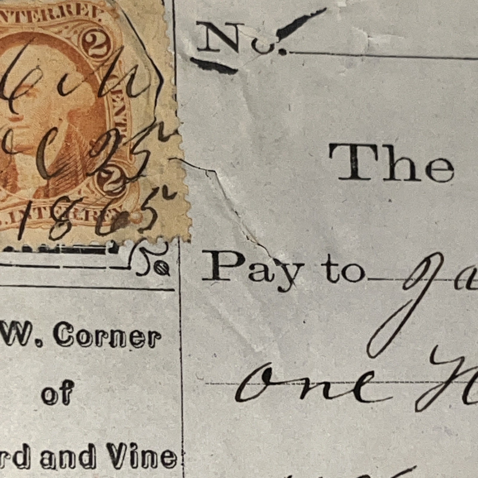 SET OF FIVE HISTORIC PHILADELPHIA REVENUE STAMPED CHECKS 1865-1873 US 2c STAMPS