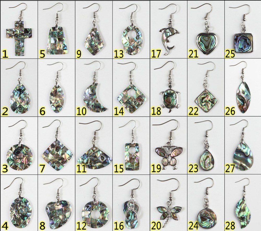 Natural Paua Abalone Shell Dragonfly Butterfly Round Silver Hook Dangle Earrings