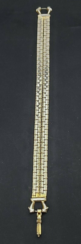 Box Chain Bracelet Gold Tone Etched Design Rectangular 2 Strands 7" Vintage