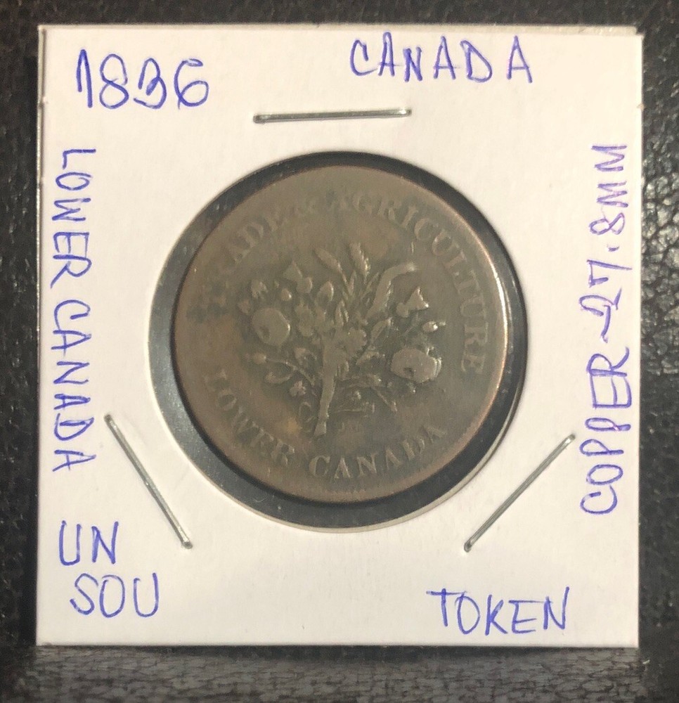 1836 Lower Canada Un Sou Copper Token -27.8MM