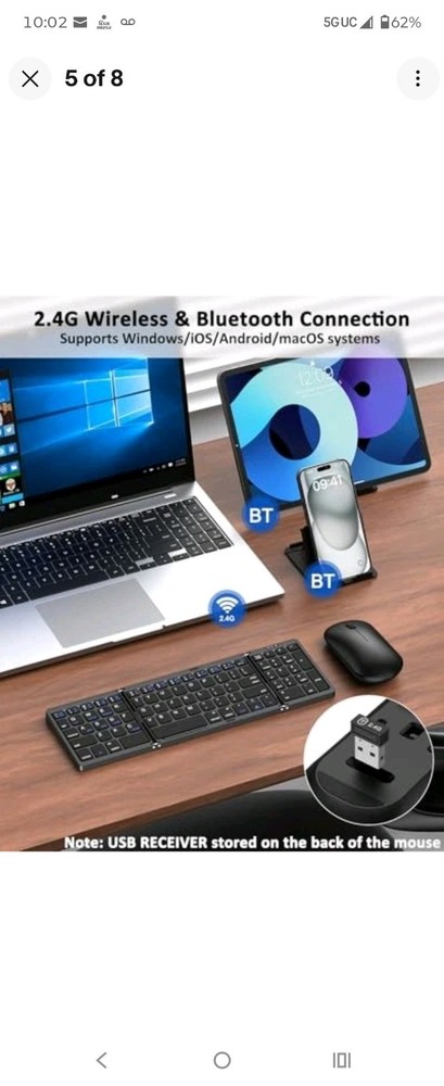 Foldable Keyboard and Mouse, Folding Bluetooth Keyboard Combo, 2.4G + BT5.0 x...