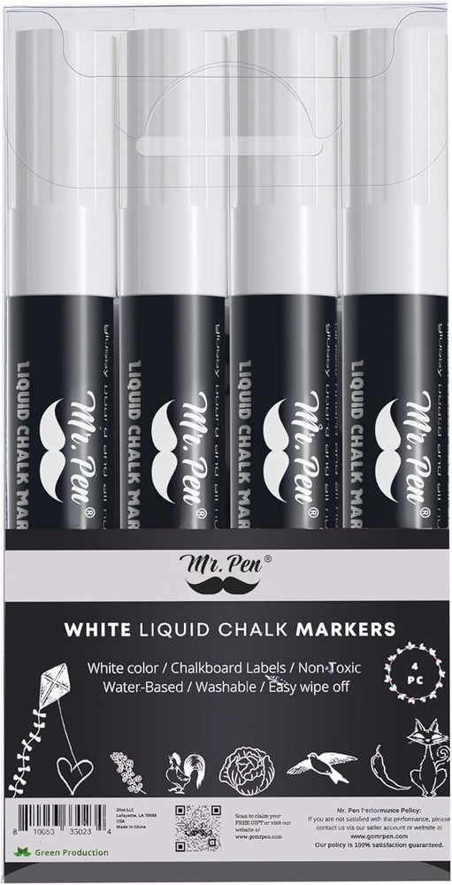 White Chalk Markers 4Ct Dual Tip Assorted Reversible Chisel/Bullet Tip New