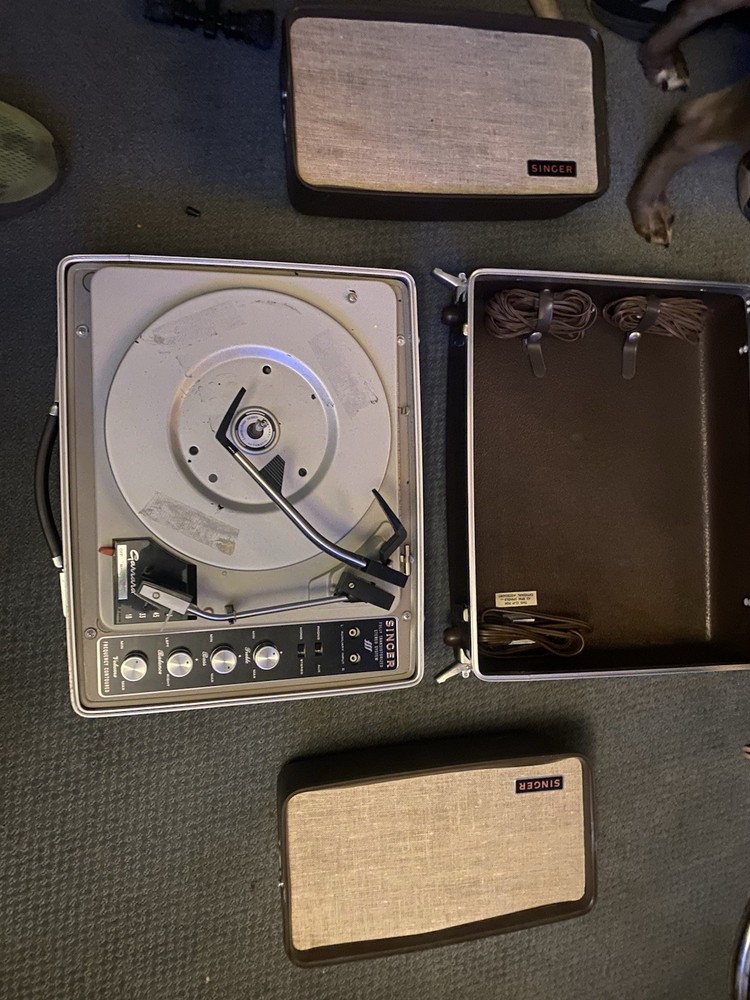 Old Vintage Singer, Record Player, Speaker Combo Suitcase