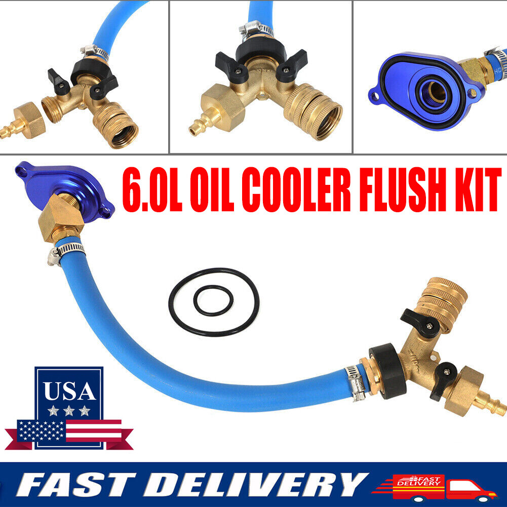 6.0L Diesel Oil Cooler Flush Kit For 03-10 Ford W/Anodize Adapter Air Pressure