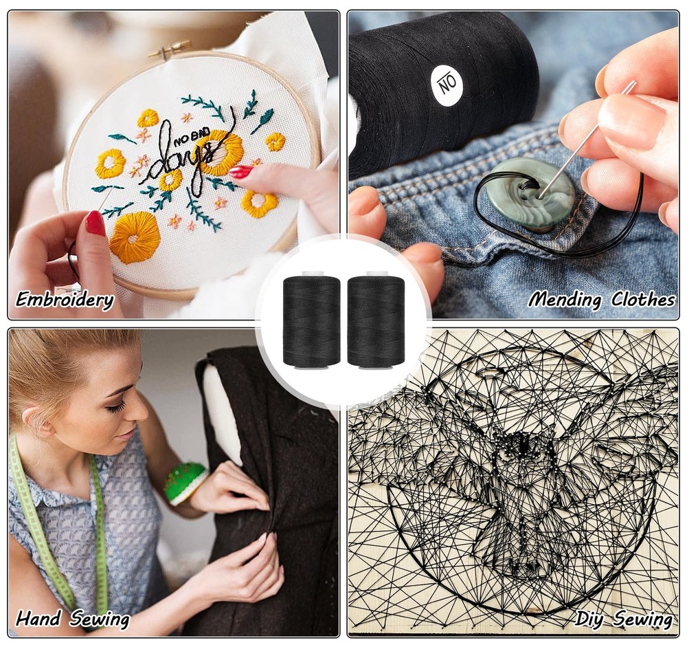 Sewing Thread 1000 Yard per Black Sewing Thread Polyester Thread Spools Sewin...