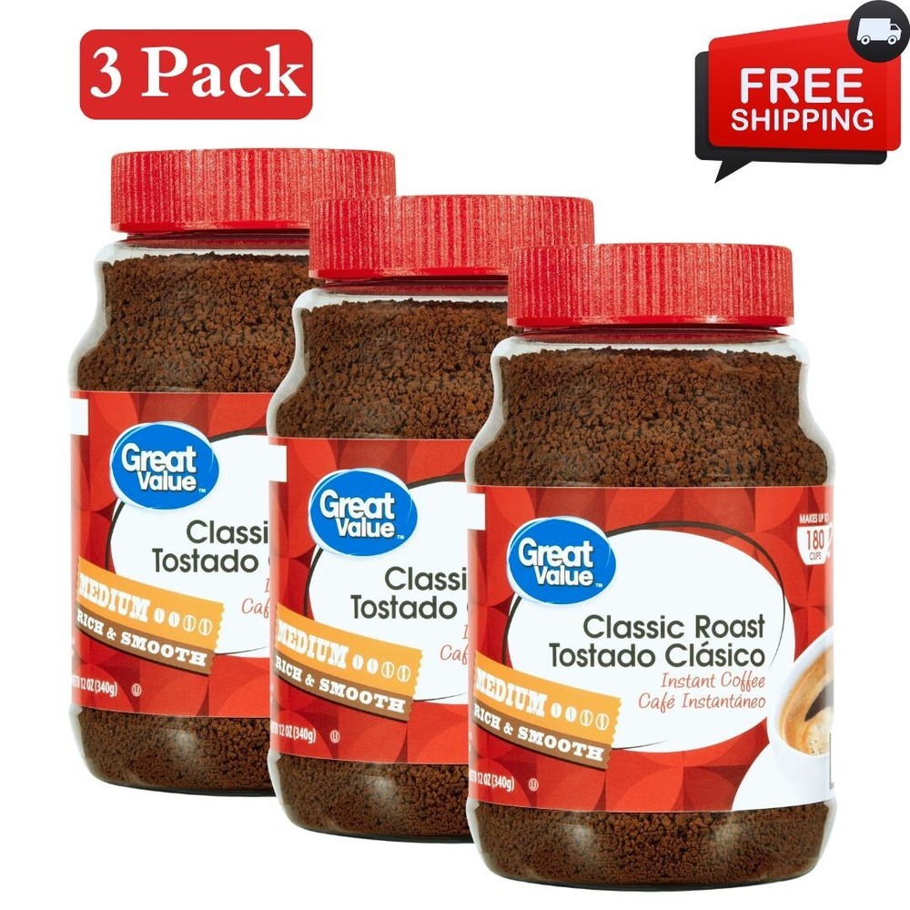 (3 pack) Great Value Classic Medium Roast Instant Coffee, 12 Oz