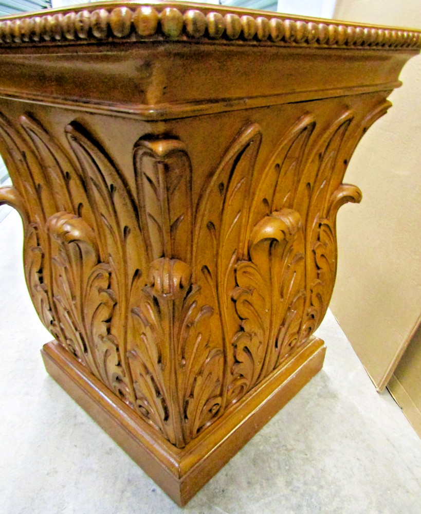 Vintage Carved Acanthus Leaf Beaded Edged Large Square Side Table