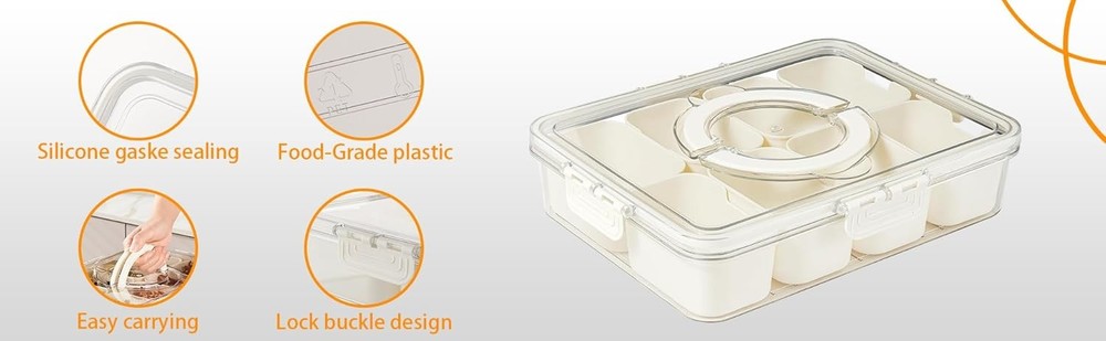 Container Meal Prep Divided Portion Serving Platters and Trays with Lid Handle