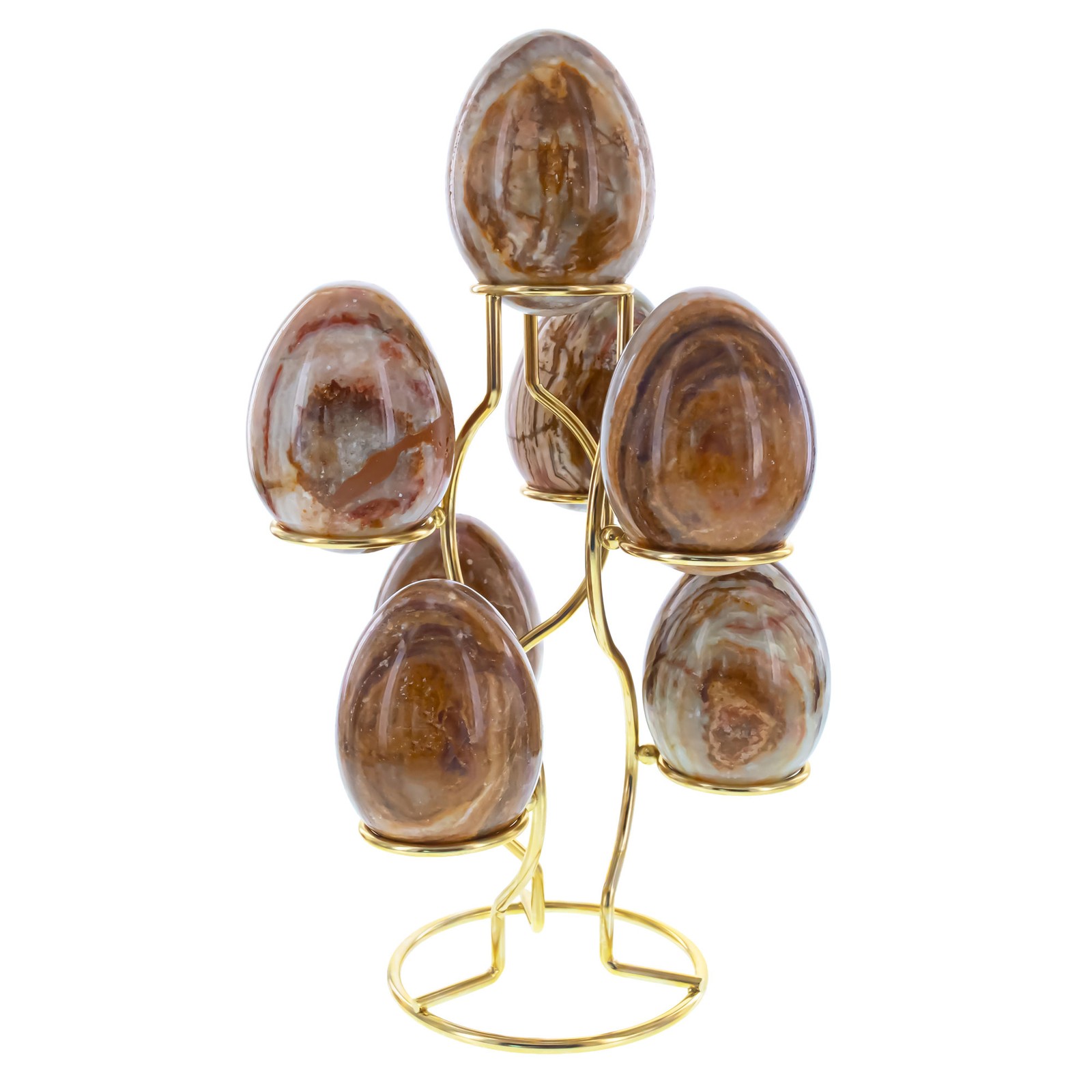 7 Gold Wire Metal Sphere Crystals Egg Stand Holder Display 7.4 Inches (Taiwan)
