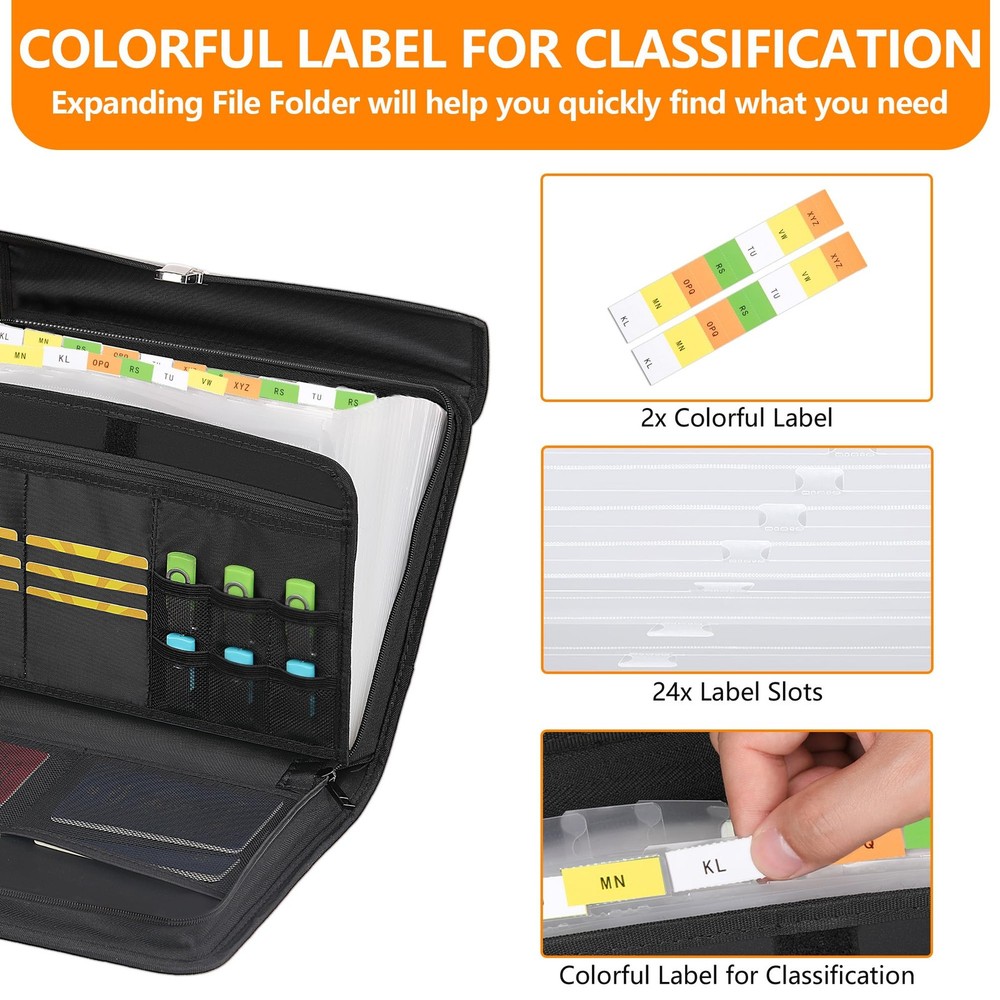 Accordion File Organizer,24 Pockets Fireproof Expanding File Folder with Mult...