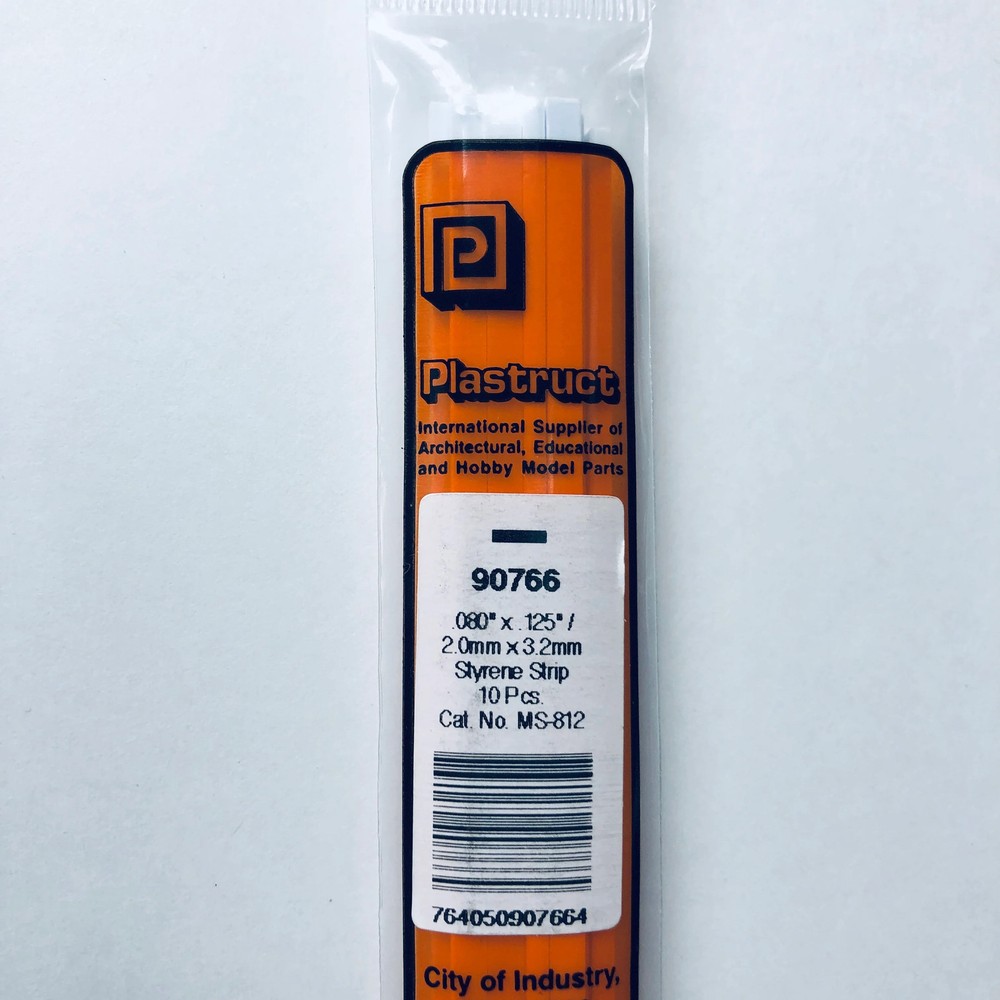 Plastruct 90766 Styrene Rectangle Strip 0.080"x 1/8"x 10" (10)