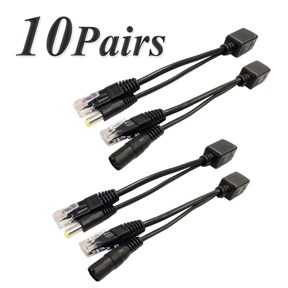 Pack 10 pairs Power over Ethernet PoE Adapter Injector Splitter Kit PoE Cable