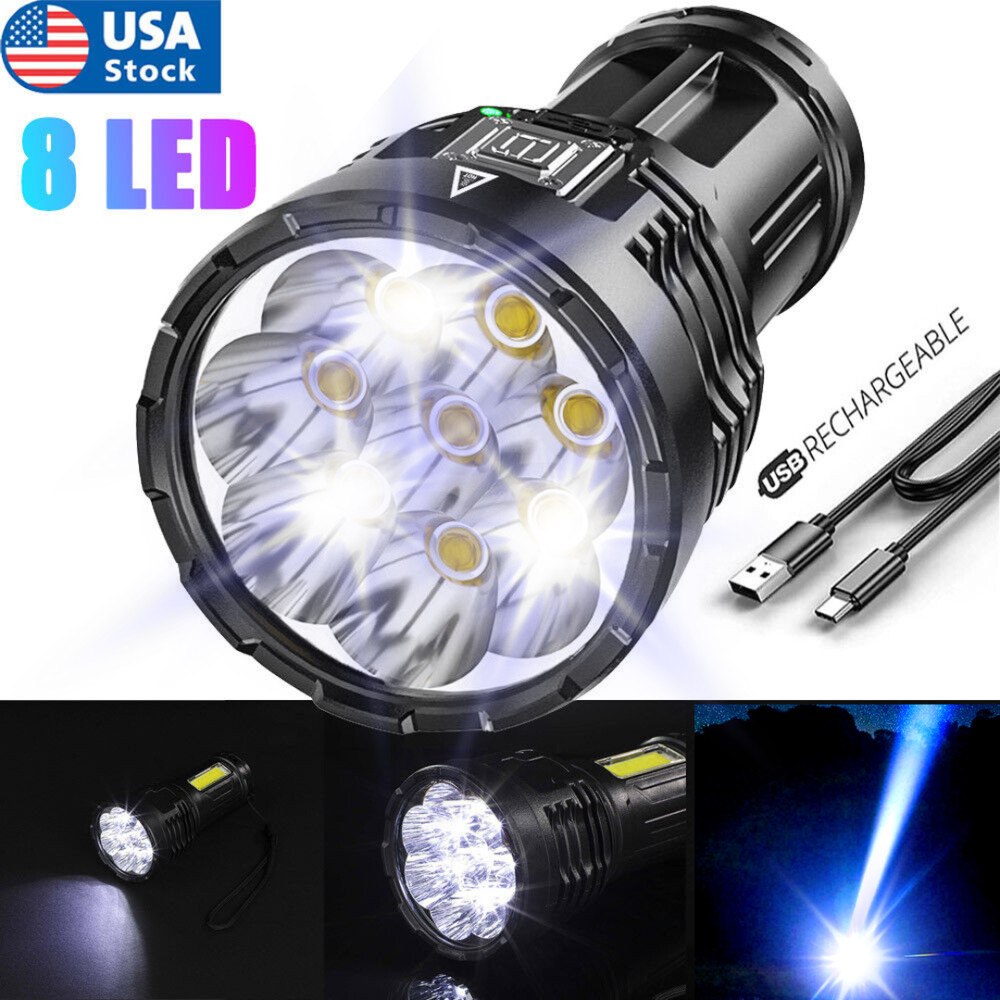 Super Bright 12000000LM Torch 8 LED Flashlight USB Rechargeable Tactical lights