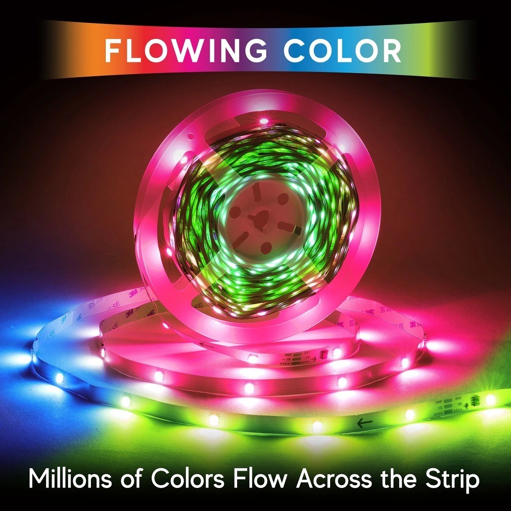 50ft Bluetooth LED Light Strips with Flowing Color Effects App Controlled Indoor