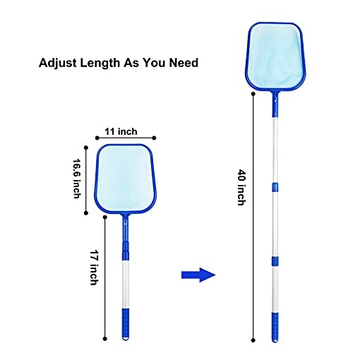 Pool Skimmer Net with Adjustable 17-40" Telescopic Pole - Fine Mesh Net - Leaf