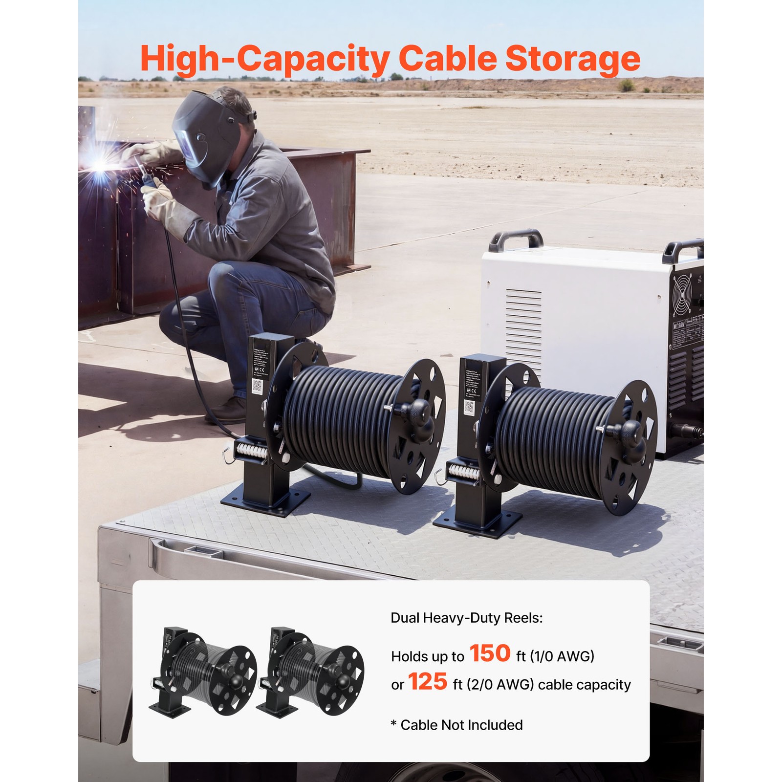 Uimoso 2PCS Heavy-Duty Welding Cable Reels for 150FT 1/0 & 125FT 2/0 Cables