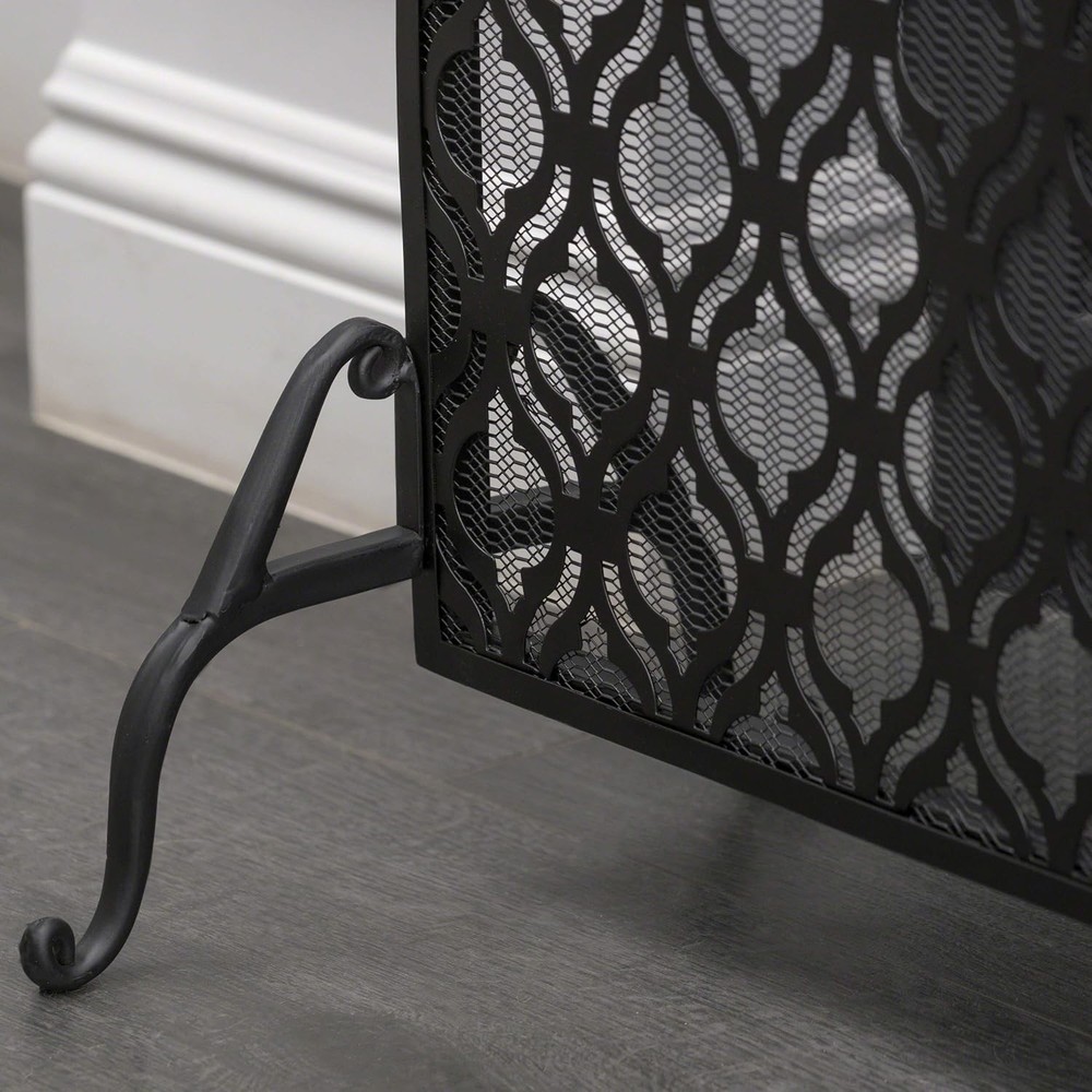 Black Iron Fireplace Screen Single Panel Design by Elmer for Modern Interiors