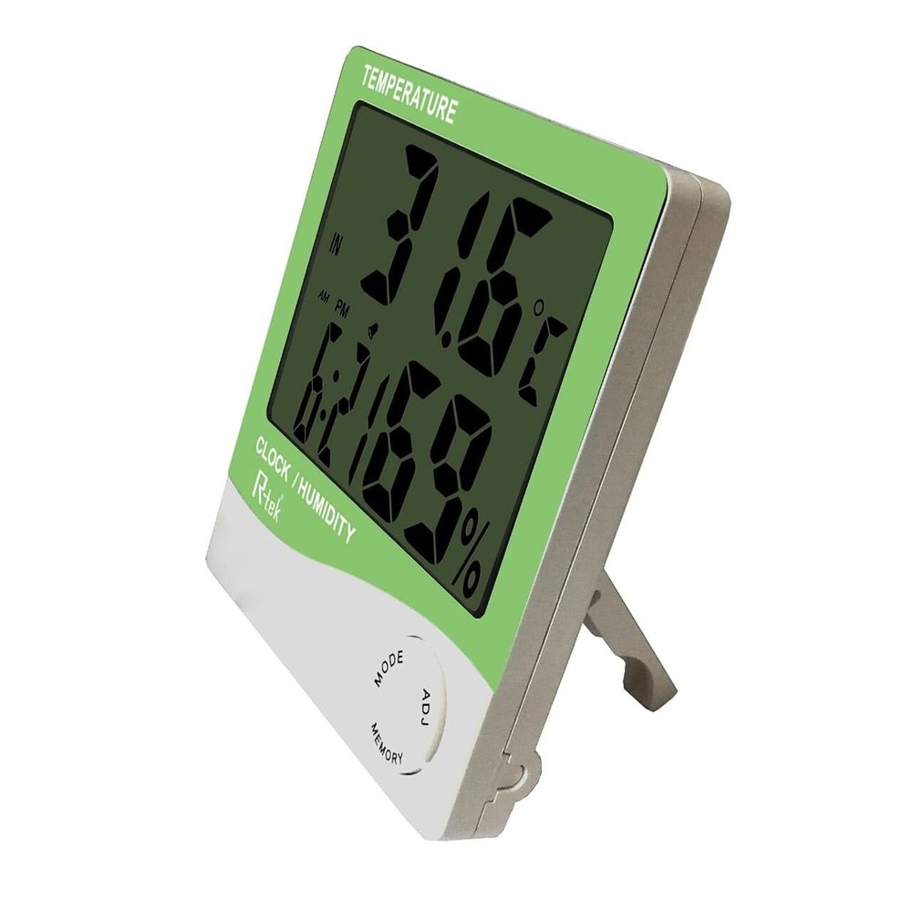 R-Tek Digital Hygrometer Thermometer for Humidity with Clock LCD Display