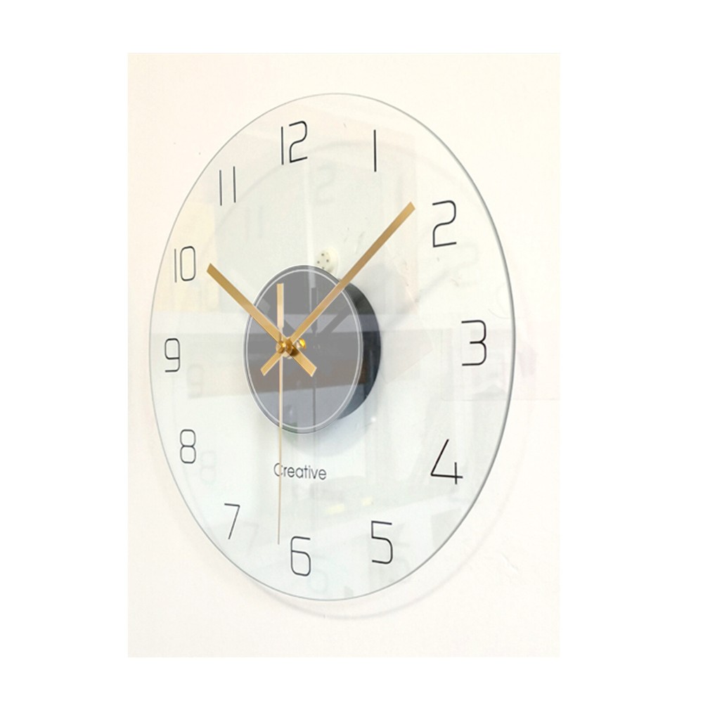 30CM Round Wall Clock Round Tempered Glass Clear Wall Clock Ultra Thin Design