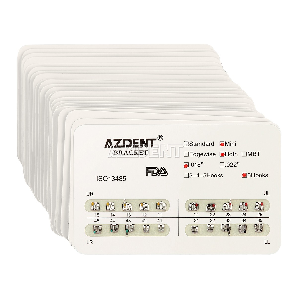 AZDENT Brackets de Ortodoncia Dental Estándar Roth MBT.022/018 con Ganchos 3/345