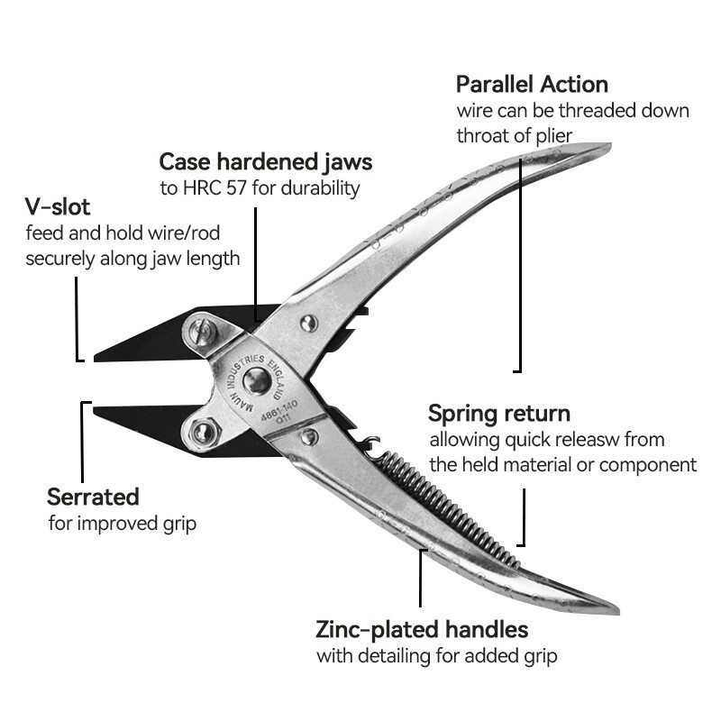 MAUN 140mm Jewelry Parallel Tip Pliers Hex Assembly Clamp Clamp Return Spring